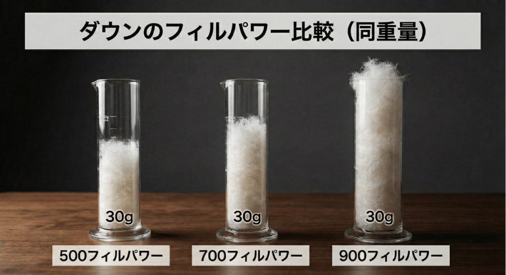 【春秋・残雪期】ナンガUDDバッグ630DXの実力は?特徴・注意点を徹底解説レビュー 22 ダウンのフィルパワー比較 500フィルパワー 700フィルパワー 900フィルパワー