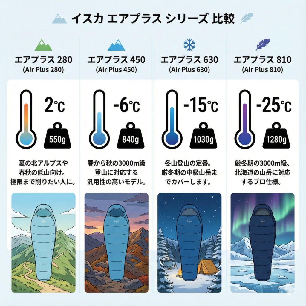 【イスカ寝袋の全体像】種類別の違いと最強&おすすめモデルを徹底解説 21 イスカ エアプラス(Air Plus)の特徴とおすすめ