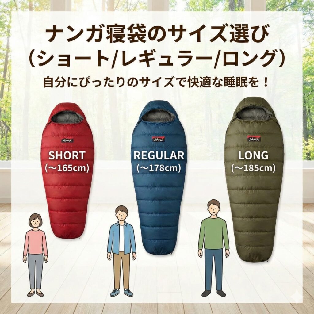 【ナンガ寝袋の別注モデルはお得?】オーロラライト&UDDバッグの違いを比較! 108 nanga sleepingbag size01 【ナンガ寝袋の別注モデルはお得?】オーロラライト&UDDバッグの違いを比較!